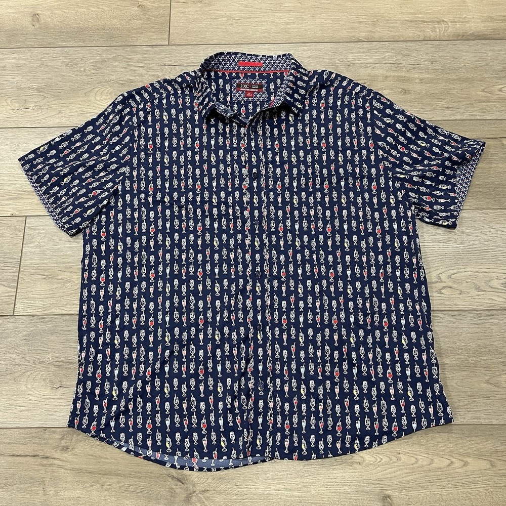 Johnston & Murphy Shirt Mens XL Blue All Over Print Drinks Button Up XC4